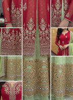 Embellished Georgette Anarkali Jacket & Banarasi Skirt Set