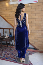 Elegant Silk Velvet Zardozi Work Suit Paired with Organza Dupatta