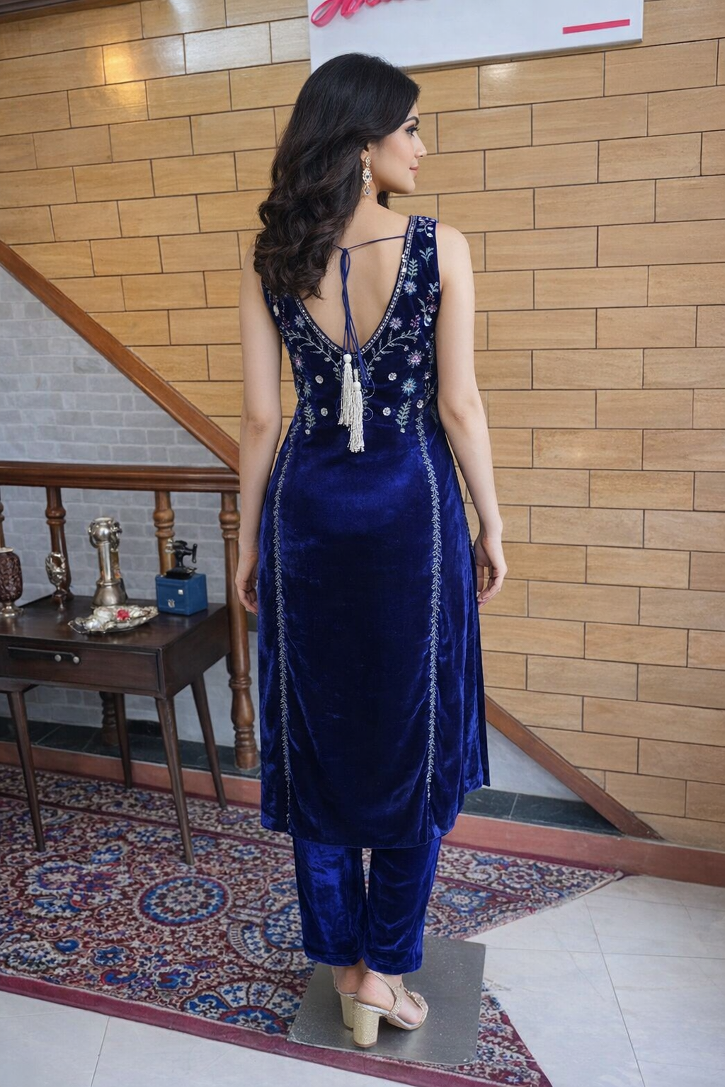 Elegant Silk Velvet Zardozi Work Suit Paired with Organza Dupatta