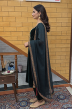 Royal Silk Velvet Suit Adorned with Zardozi Work and Organza Dupatta