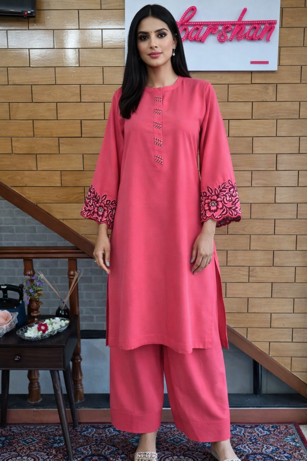 Luxury Pashmina Suit with Resham Cutwork Embroidery