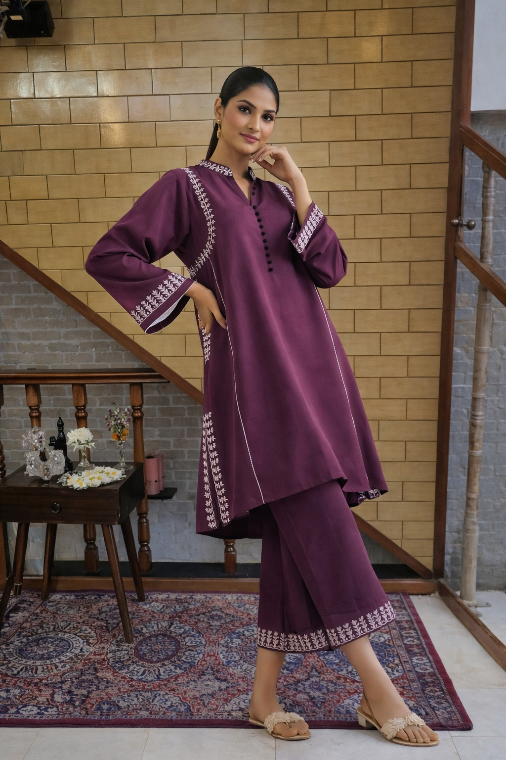 Plum Embroidered Co-Ord Set