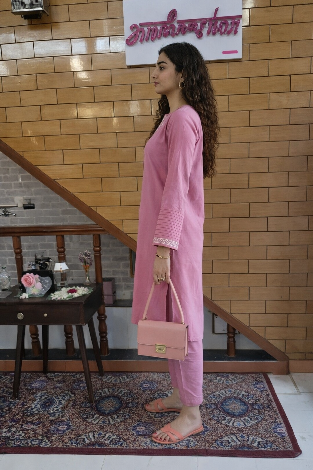 Pastel Pink Classic Straight Kurta with Pants