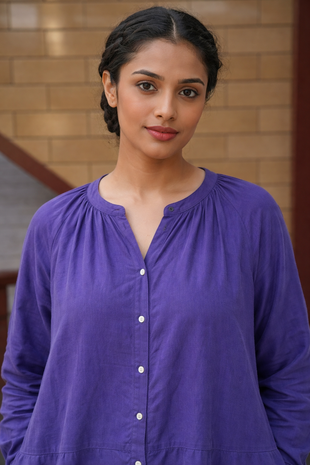 Indigo Button-Down Kurta with Pink Wide-Leg Pants Cord Set