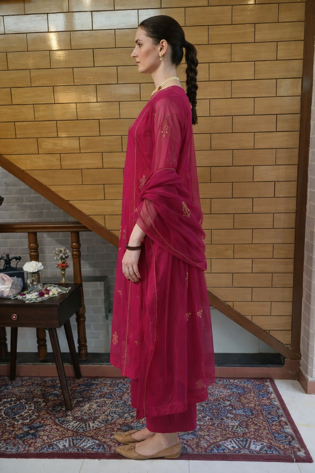 Majestic Pink Ethnic Wear Set with Organza Dupatta