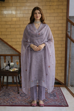 Lavender Mist Embroidered Kurta Set with Sheer Dupatta