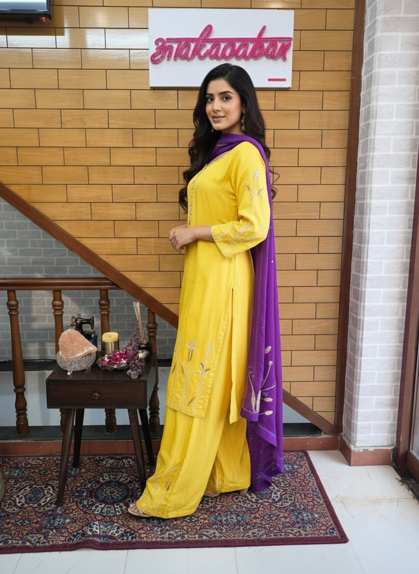 Silk Blend Pearl & Cutdana Embellished Kurta Set