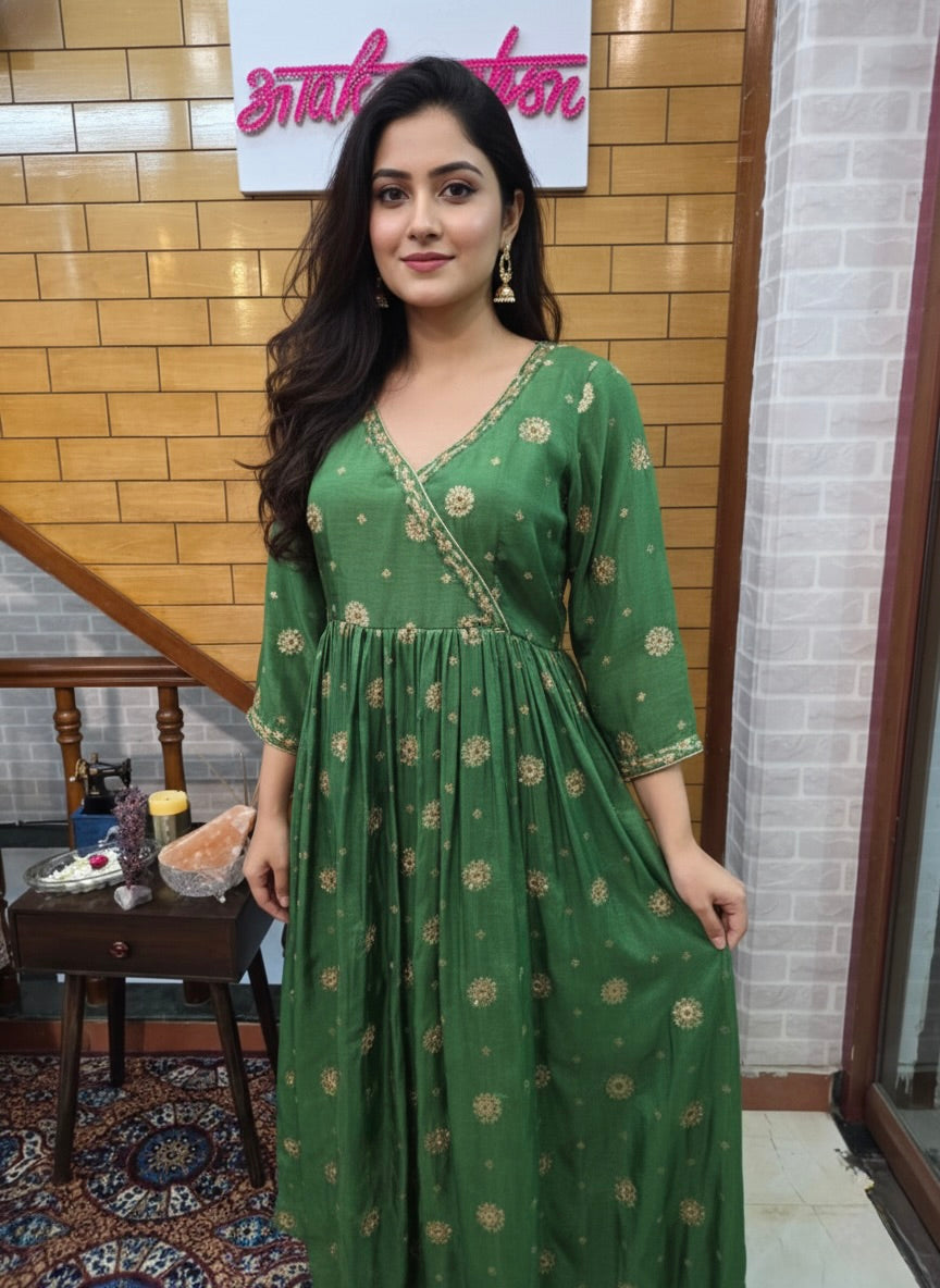 Silk Banarasi Angrakha Style Zari & Sequinned Kurta Set