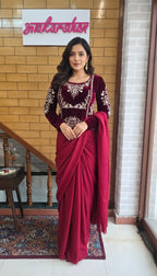 Maroon Velvet Blouse with Saree