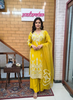 Yellow Embroidered Kurta Set with Dupatta