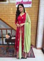 Embellished Georgette Anarkali Jacket & Banarasi Skirt Set