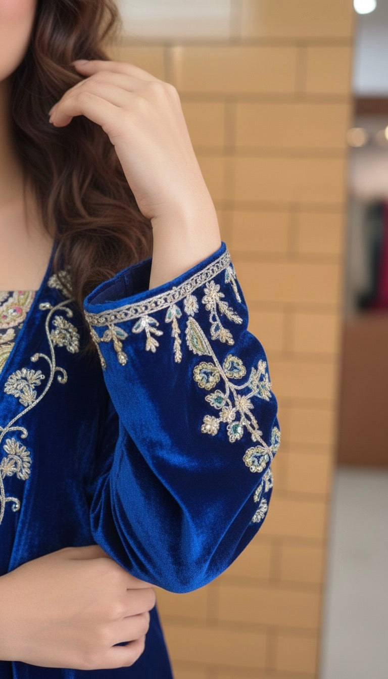 Royal Blue Velvet Suit with Dupatta