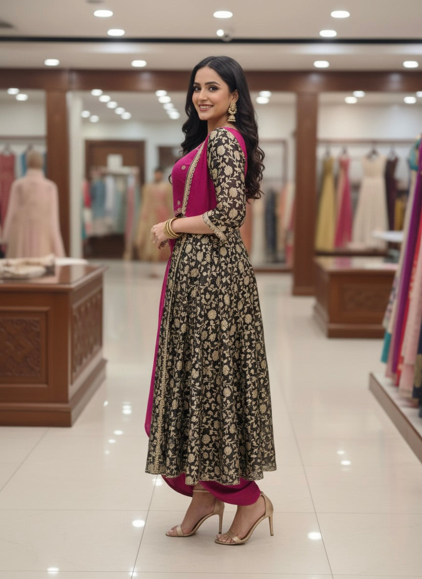 Fusion Crop Top Dhoti Set with Jacket