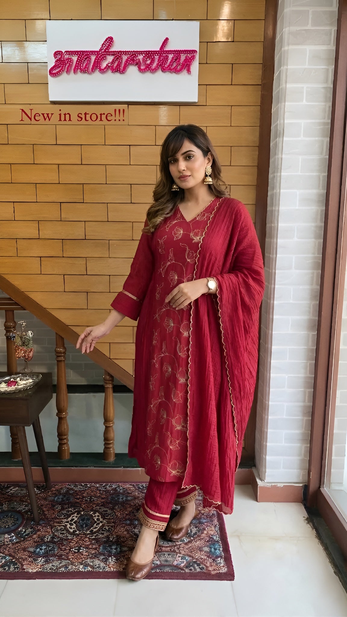 Maroon Zari Embroidered Cotton Chanderi Suit