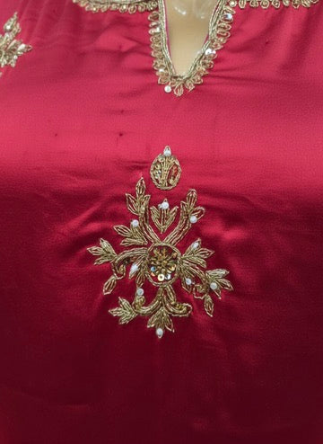 Satin Silk Zardozi Work Straight Kurta with Palazzo