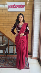 Maroon Velvet Blouse with Saree