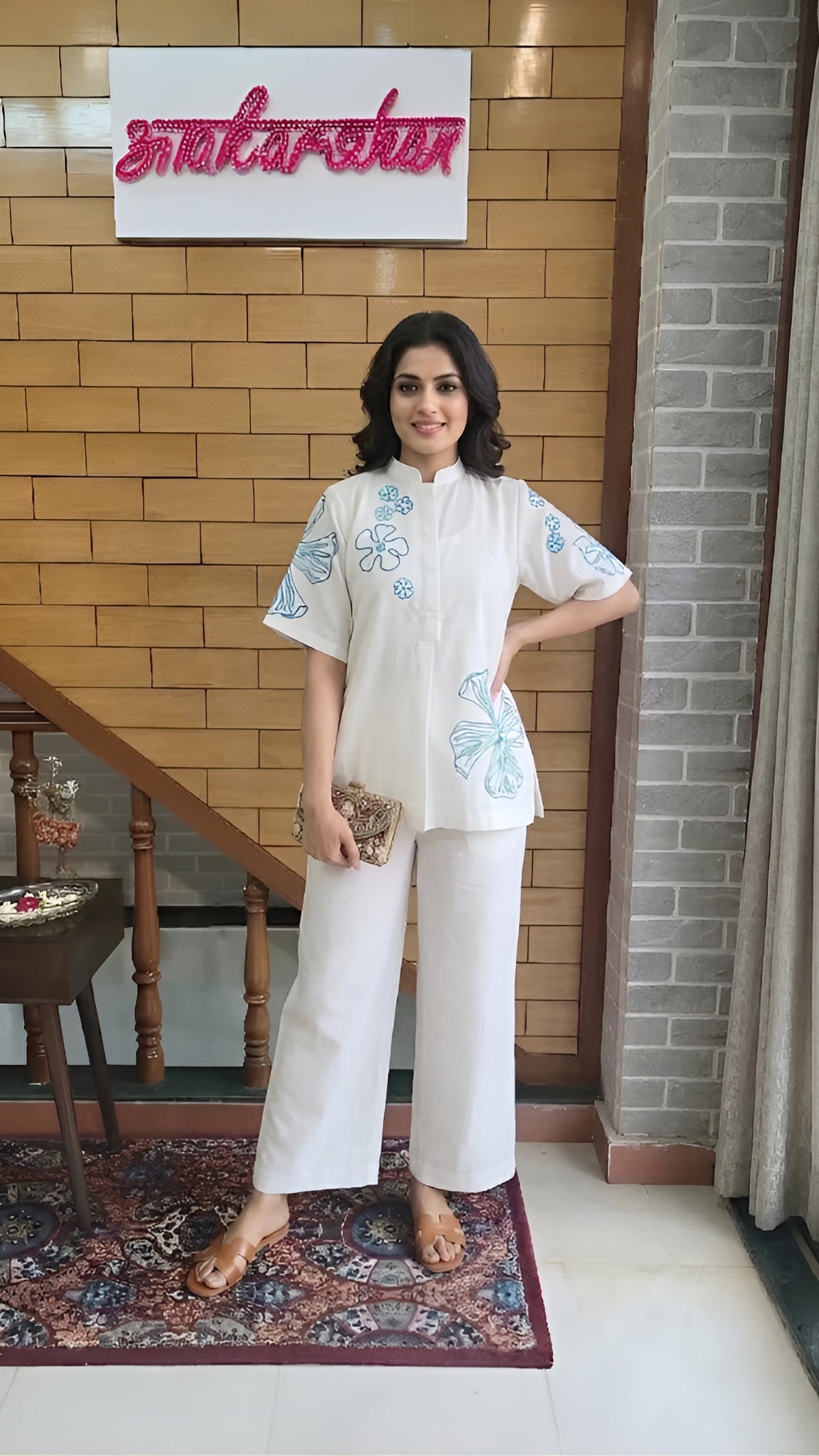 White Resham Embroidered Cotton Co-ord Set