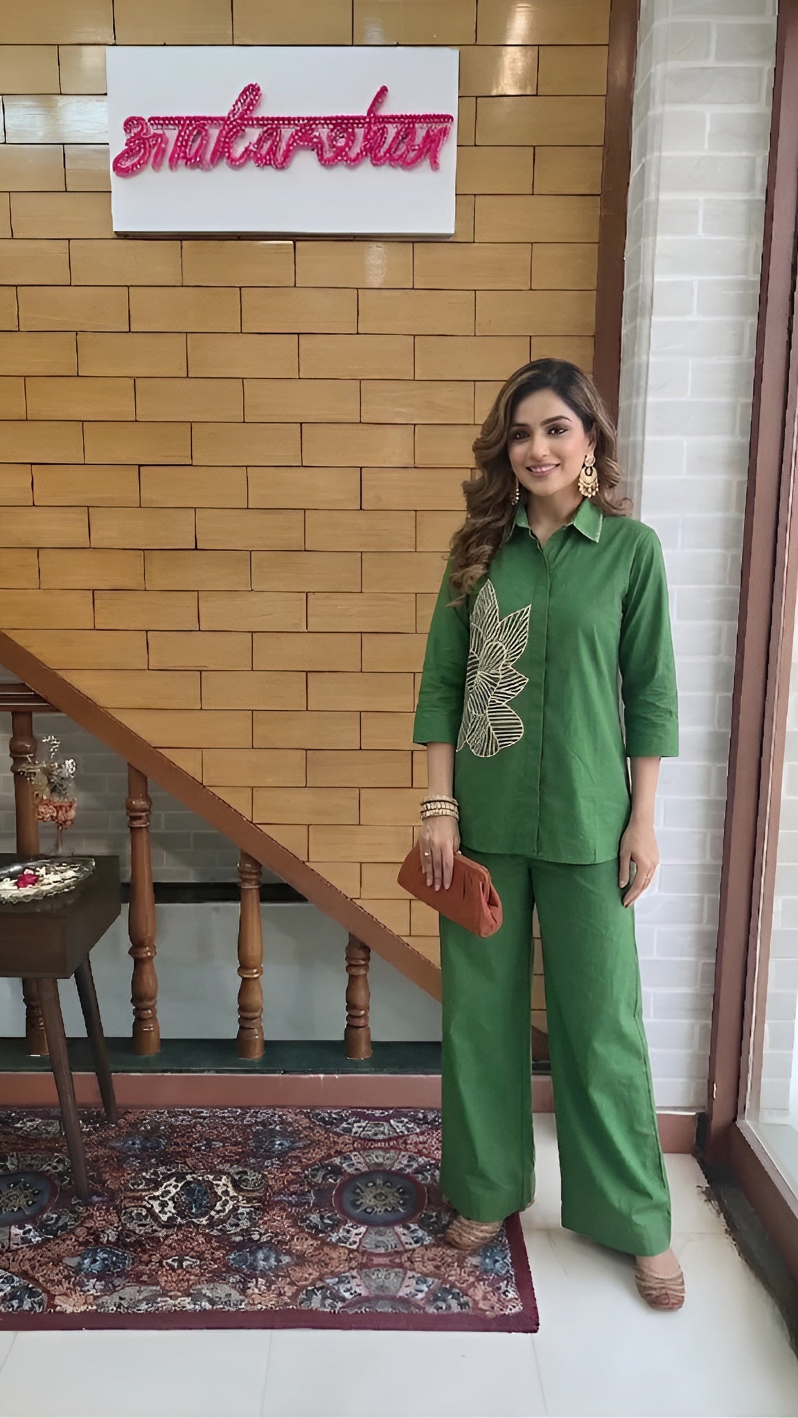 Green Resham Embroidered Cotton Co-ord Set