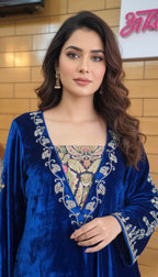 Royal Blue Velvet Suit with Dupatta