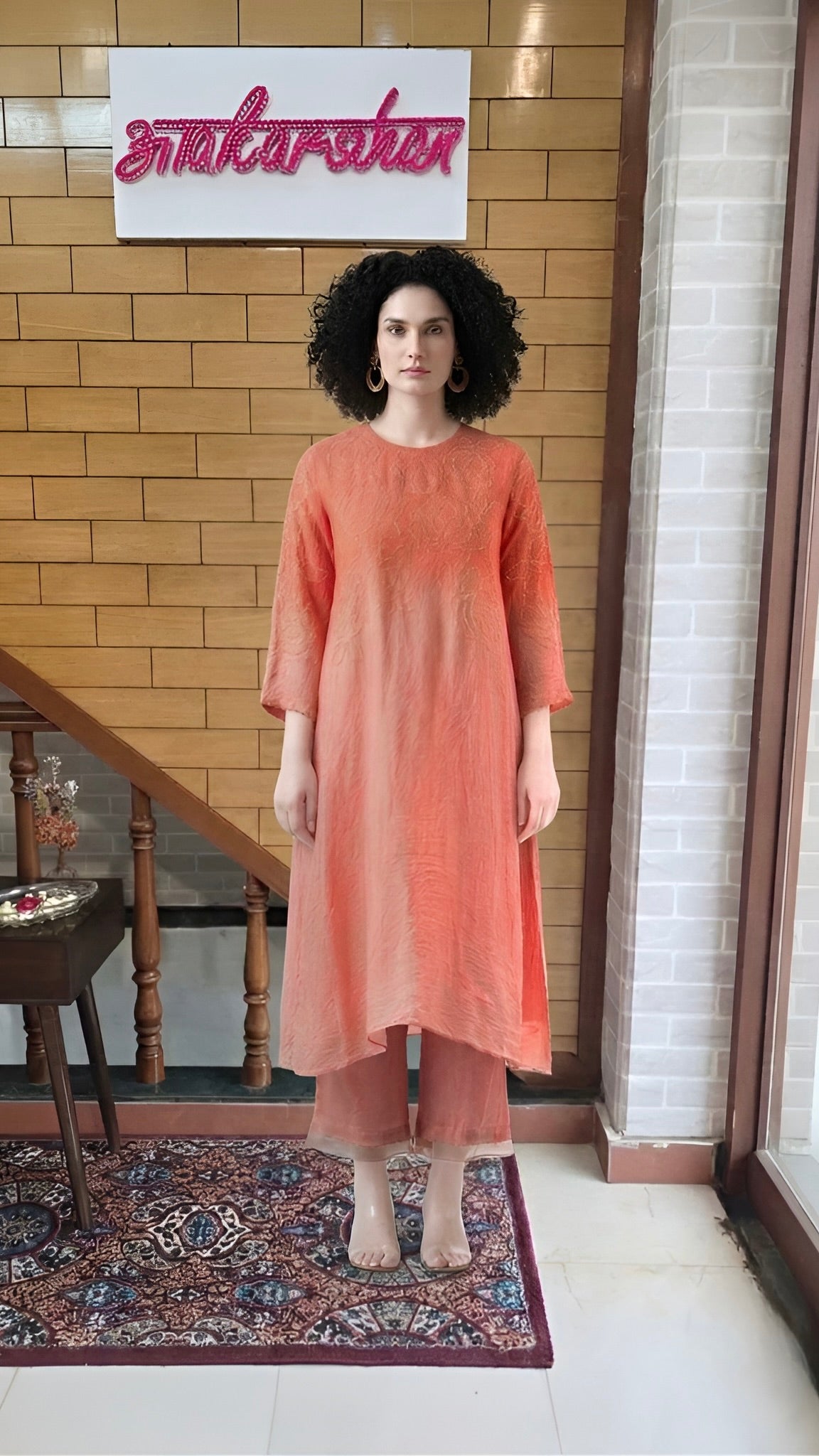 Peach Ombre Resham Embroidered Malmal Suit