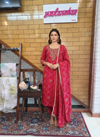 Bandhani Printed Straight Kurta with Sequence & Beads Work