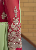 Embellished Georgette Anarkali Jacket & Banarasi Skirt Set