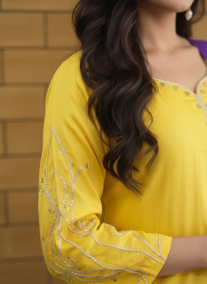 Silk Blend Pearl & Cutdana Embellished Kurta Set