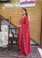 Bandhani Printed Straight Kurta with Sequence & Beads Work