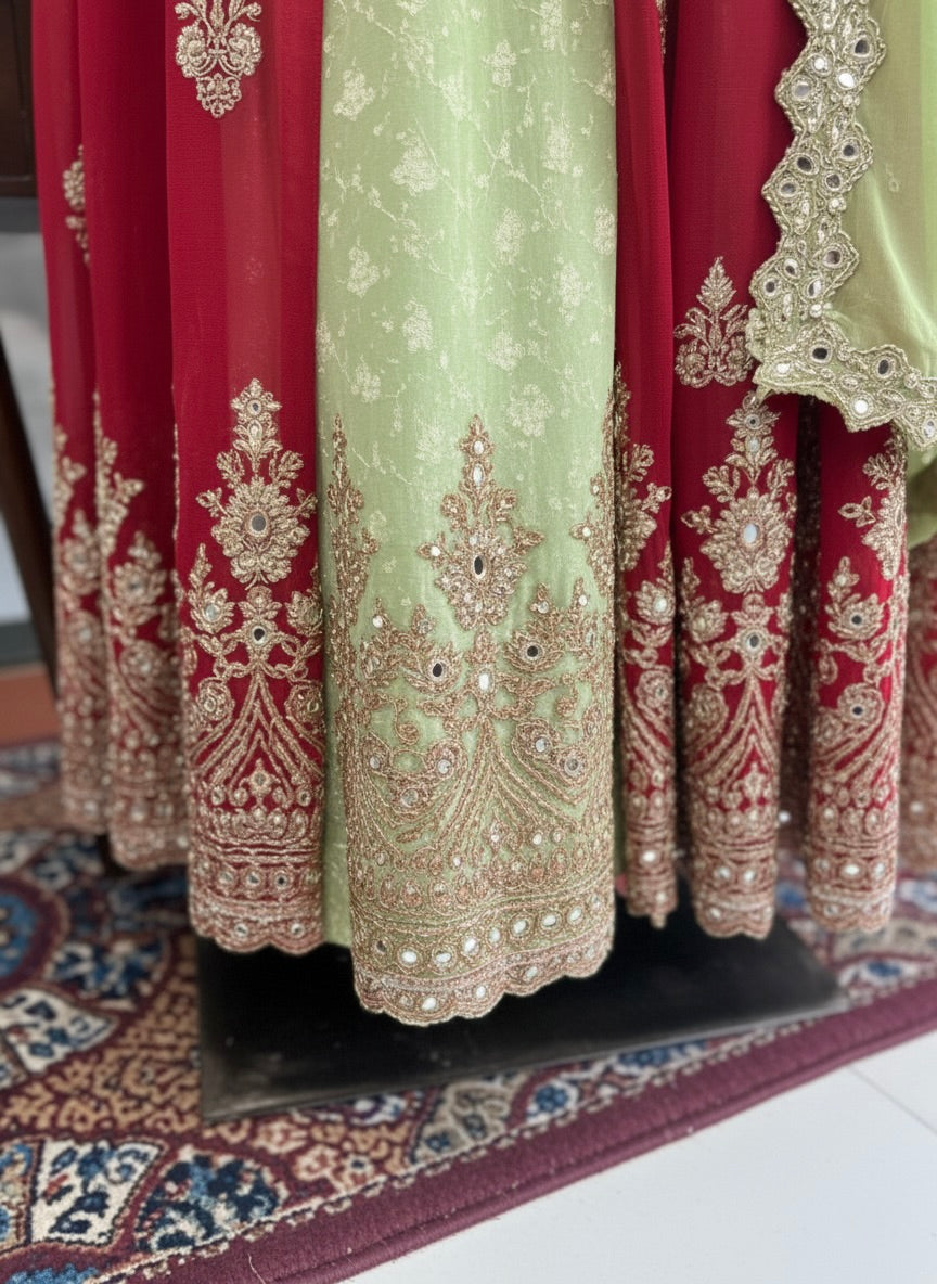 Embellished Georgette Anarkali Jacket & Banarasi Skirt Set