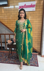 Bandhani Printed Kurta Set with Resham Zardozi Work