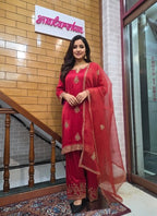 Satin Silk Zardozi Work Straight Kurta with Palazzo