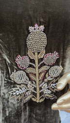 Khaki Brown Velvet Motif Embroidered Kurta