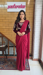 Maroon Velvet Blouse with Saree