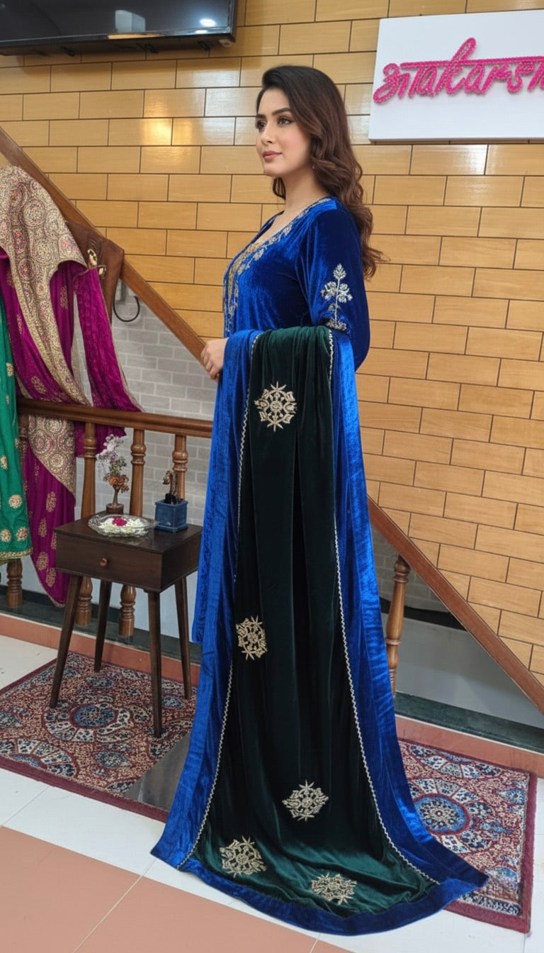 Royal Blue Velvet Suit with Dupatta