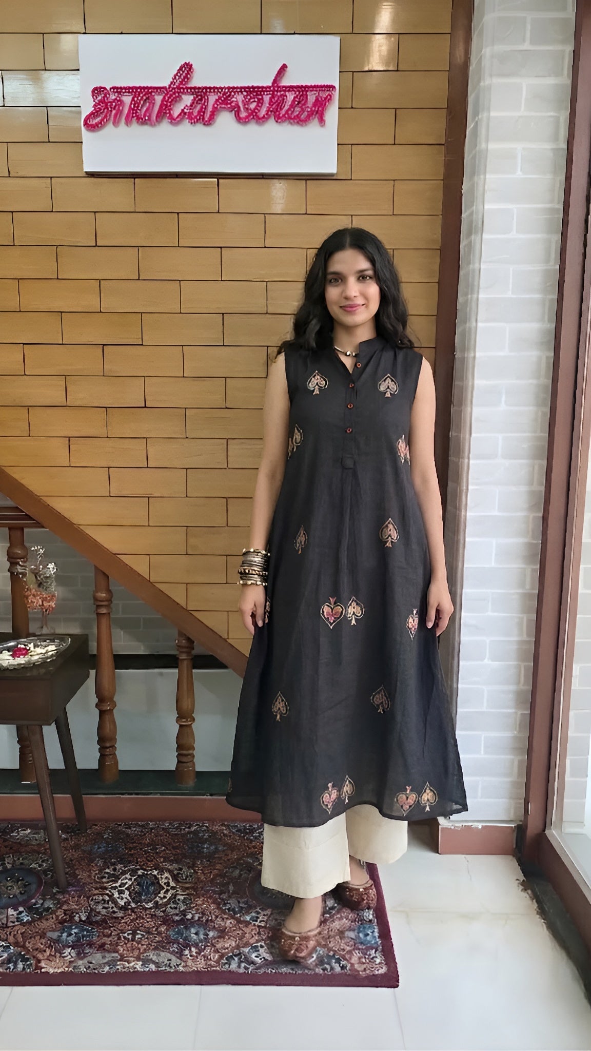 Black Resham Embroidered Malmal Cotton Suit