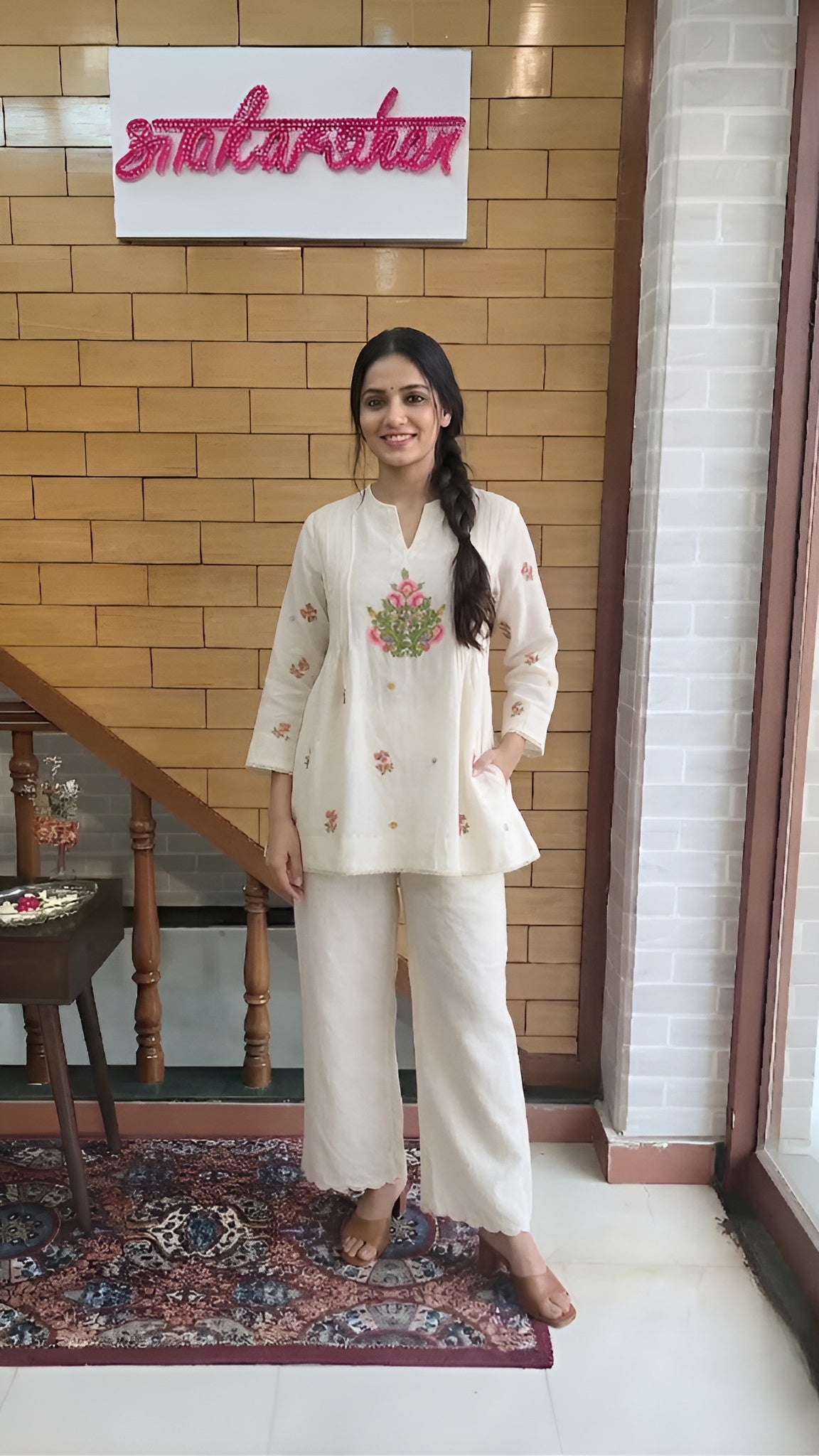Ivory Resham Embroidered Cotton Co-ord Set