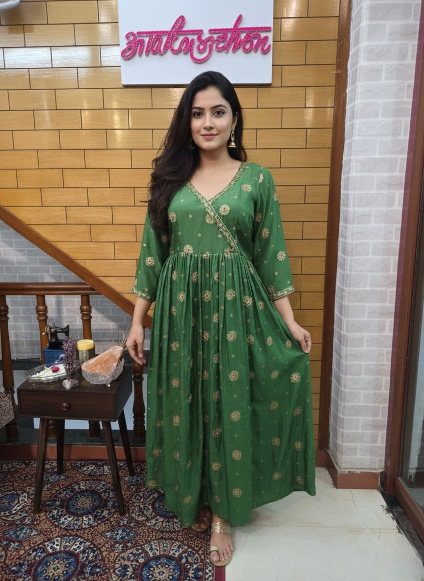 Silk Banarasi Angrakha Style Zari & Sequinned Kurta Set