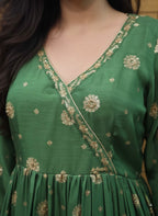 Silk Banarasi Angrakha Style Zari & Sequinned Kurta Set