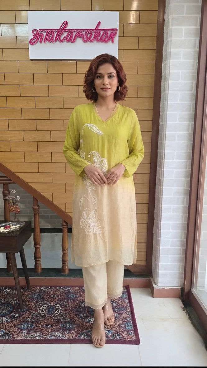 Olive Green Resham Embroidered Malmal Suit
