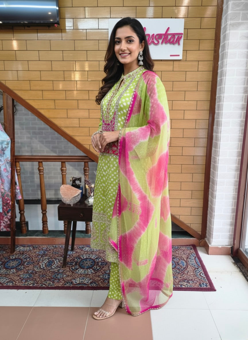 Embroidered Straight Suit with Printed Dupatta