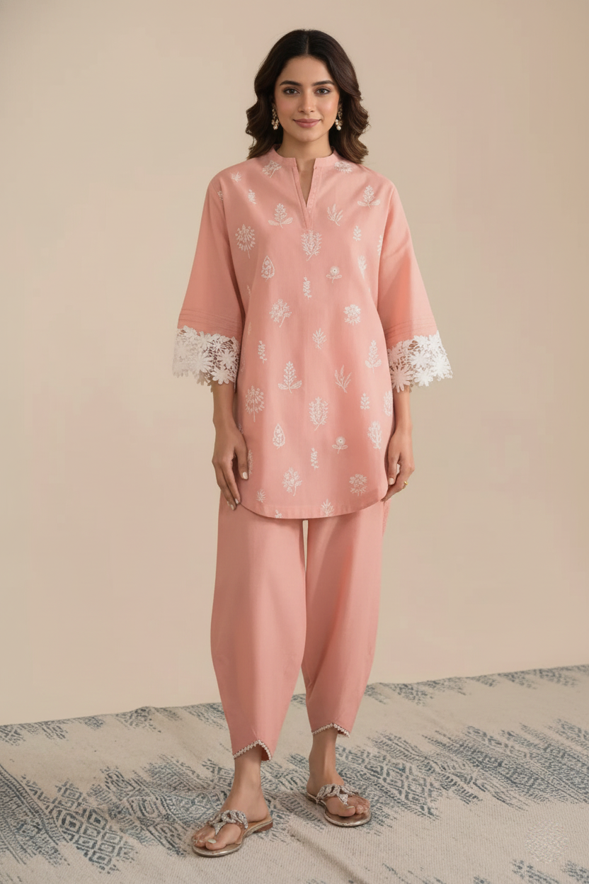 Cotton Suit with Cut Work and Resham Embroidery