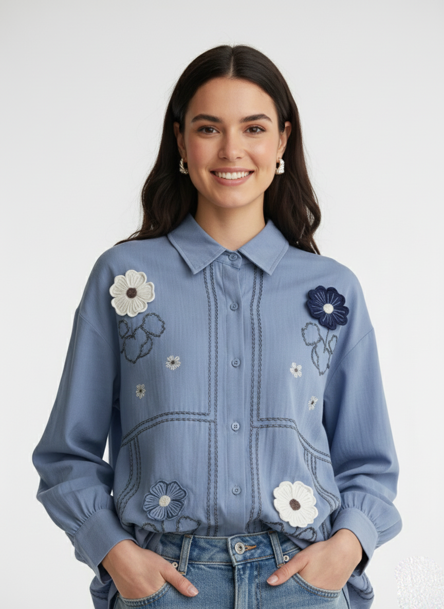 Classic Cotton Shirt Featuring Resham Embroidery