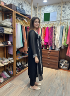 Elegant Black Georgette Aari Resham Embroidered Pant Suit