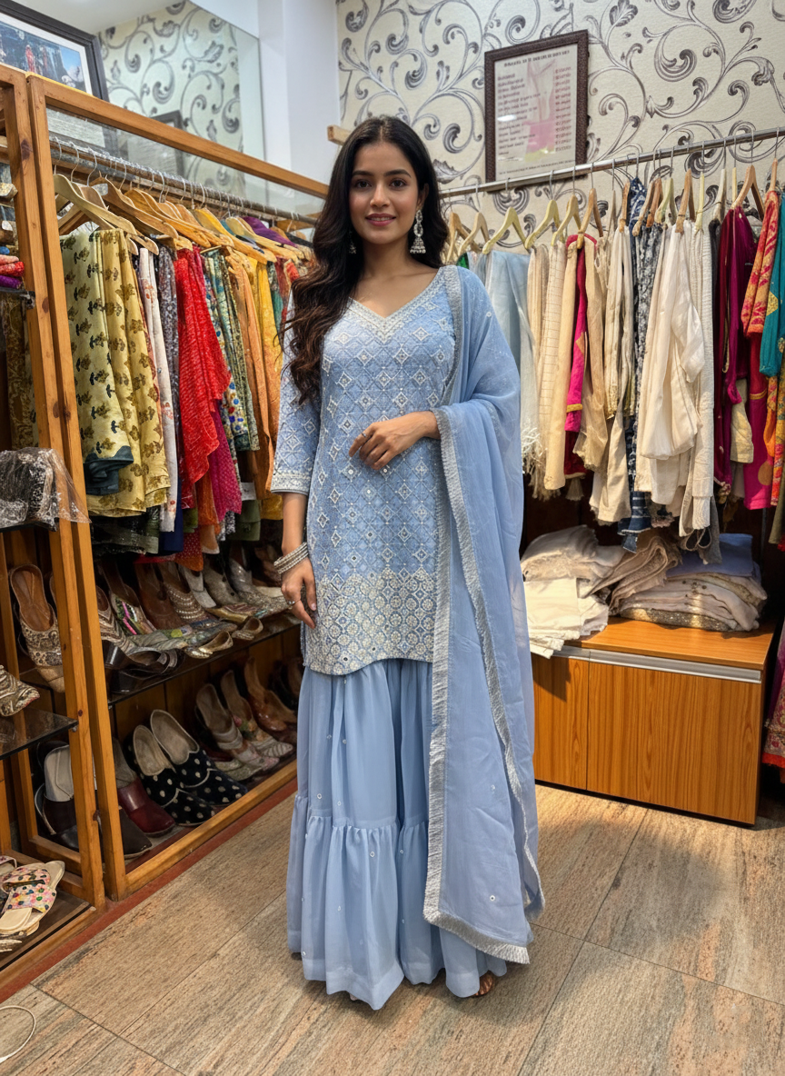 Pearl and Cutdana Embellished Georgette Suit Set