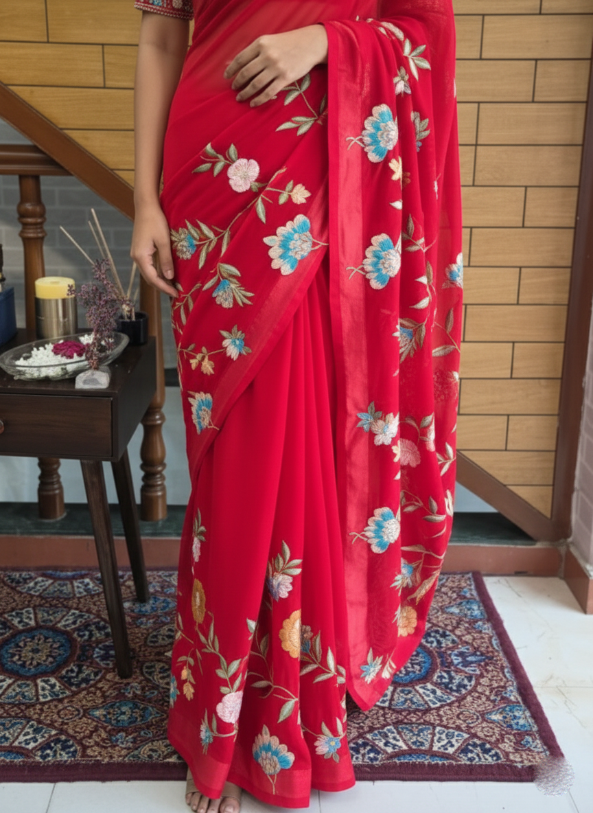 Resham Work Georgette Designer Saree