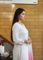 Silk Suit with Ombre Dupatta, Embellished with Zardozi & Pearl Work