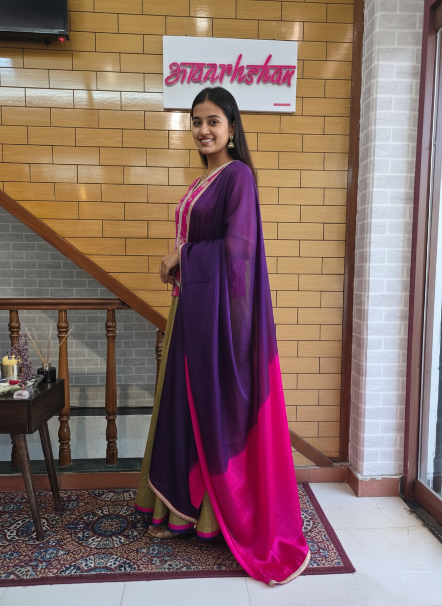 Tissue Skirt With Embroidered Jacket With Dupatta