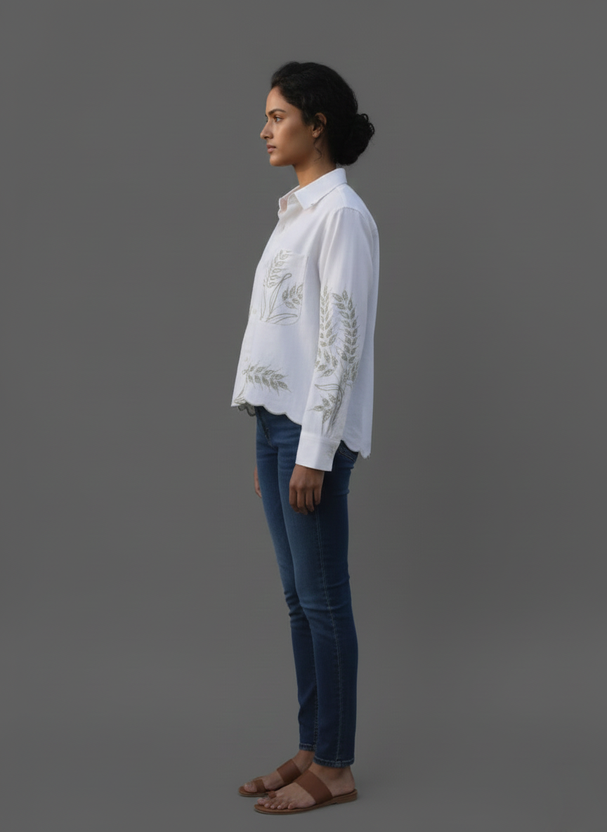 Elegant Cotton Top with Intricate Resham Embroidery