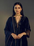 Textured Velvet Attire with Flowing Tissue and Organza