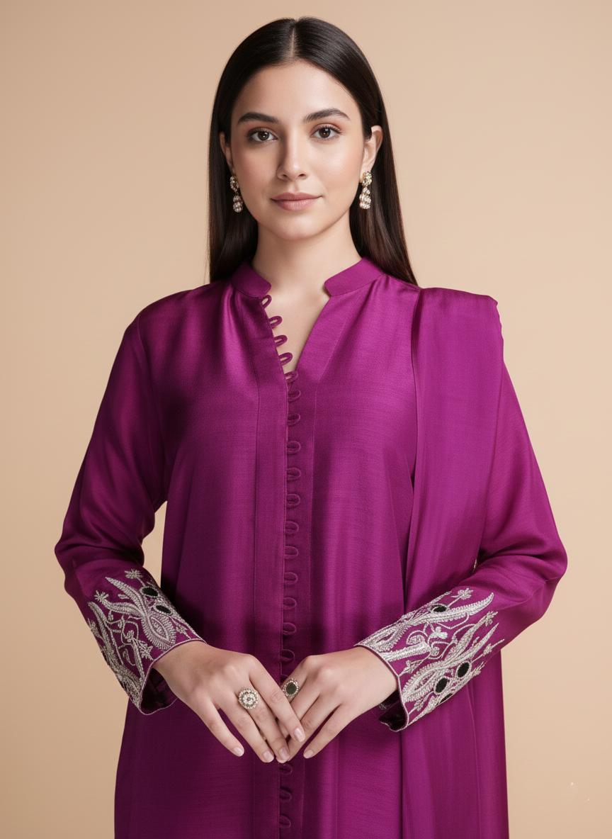 Pure Silk Suit with Cut Work and Resham Embroidery